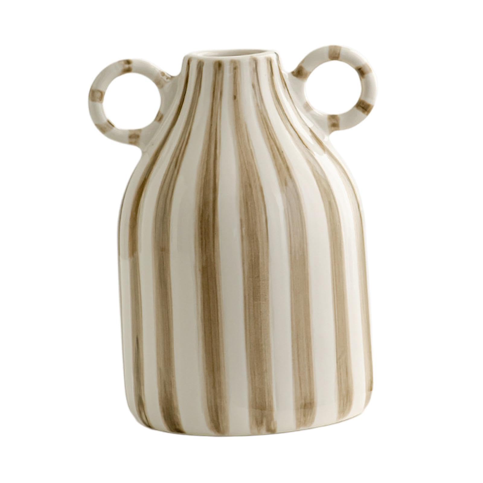 QIXCXAZ Artistic Flower Vase With Handle Stunning Wide Mouth Flowerpot Table Decorations And Arrangements Living Rooms Porcelain Flower Vase Home Decor Table, brown, 12.5x11x15cm