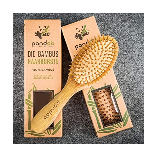 pandoo Bambus Haarbürste mit Naturborsten - Vegan, umweltfreundlich - Natur-Bürste mit Bambusborsten für natürlich schöne Haare für Männer, Frauen & Kinder - Detangler – Bild 4