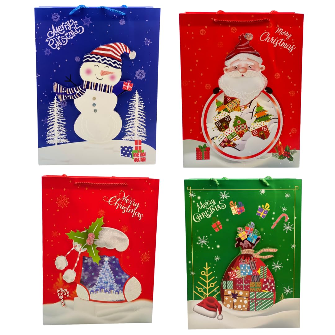 Eco-Friendly Christmas Gift Bags – Festive Reusable Holiday Wrapping Solution for All Ages | Elegant and Durable Christmas Bags | Pack of 12 Bags (Mix Design, Small)