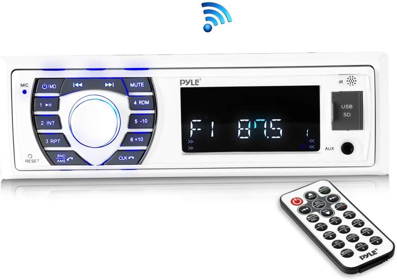 Pyle Bluetooth Marine Stereo Receiver | Hands-Free Calling | Wireless Streaming | MP3/USB/SD Readers | AM/FM Radio (PLRMR23BTW)