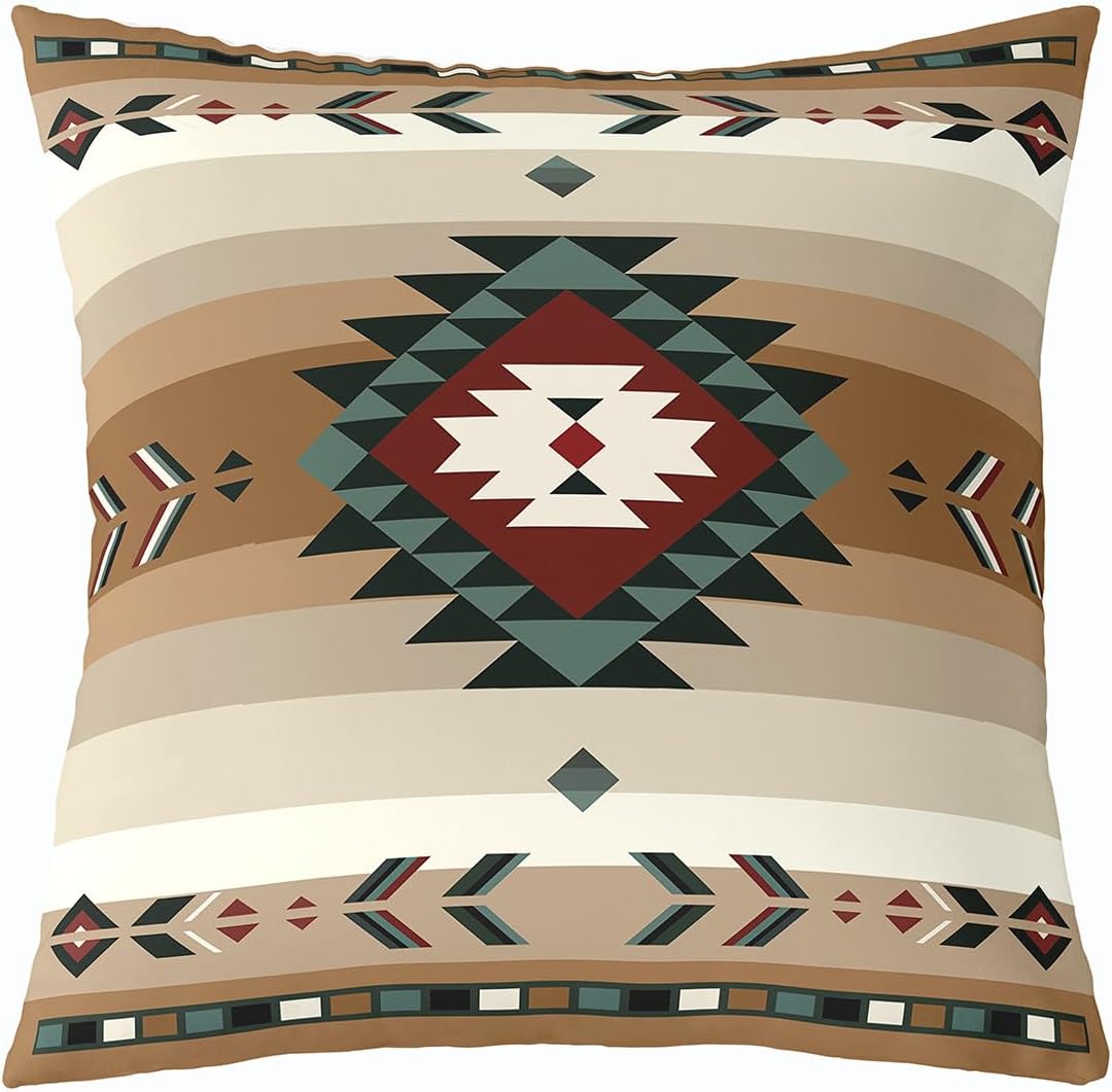 Feelyou 18 x 18-Inch Southwest Native Design Square Cushion Covers Set of 2 Boys Girls Southwestern Geometric Reversible Throw Pillow Covers for Kids Tribal Pillow Covers Home Decor Beige