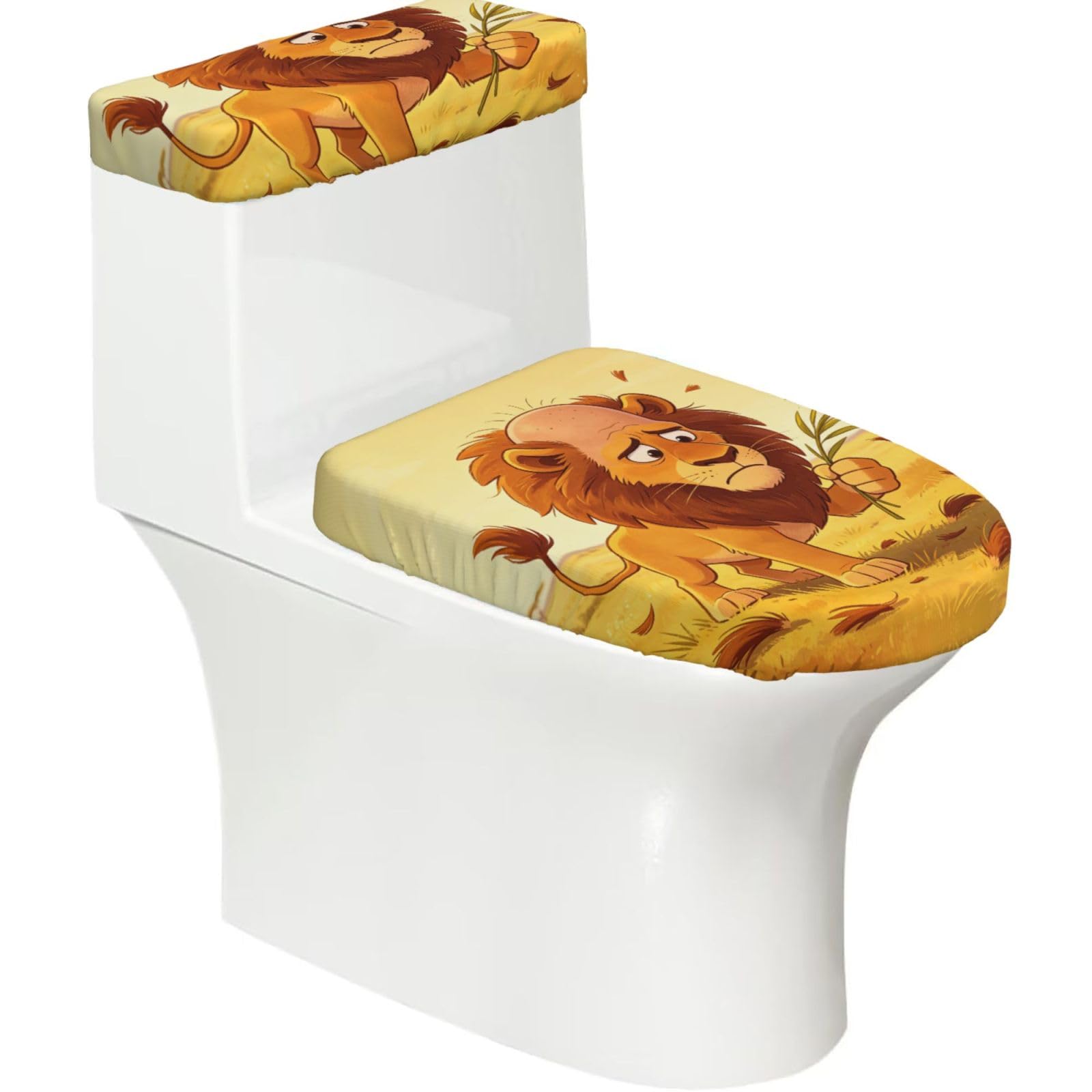 Bald Lion Elastic Toilet Cover Set of 2-Stretchy Lid and Tank Covers for Bathroom, Soft Washable U Shape Toilet Decor