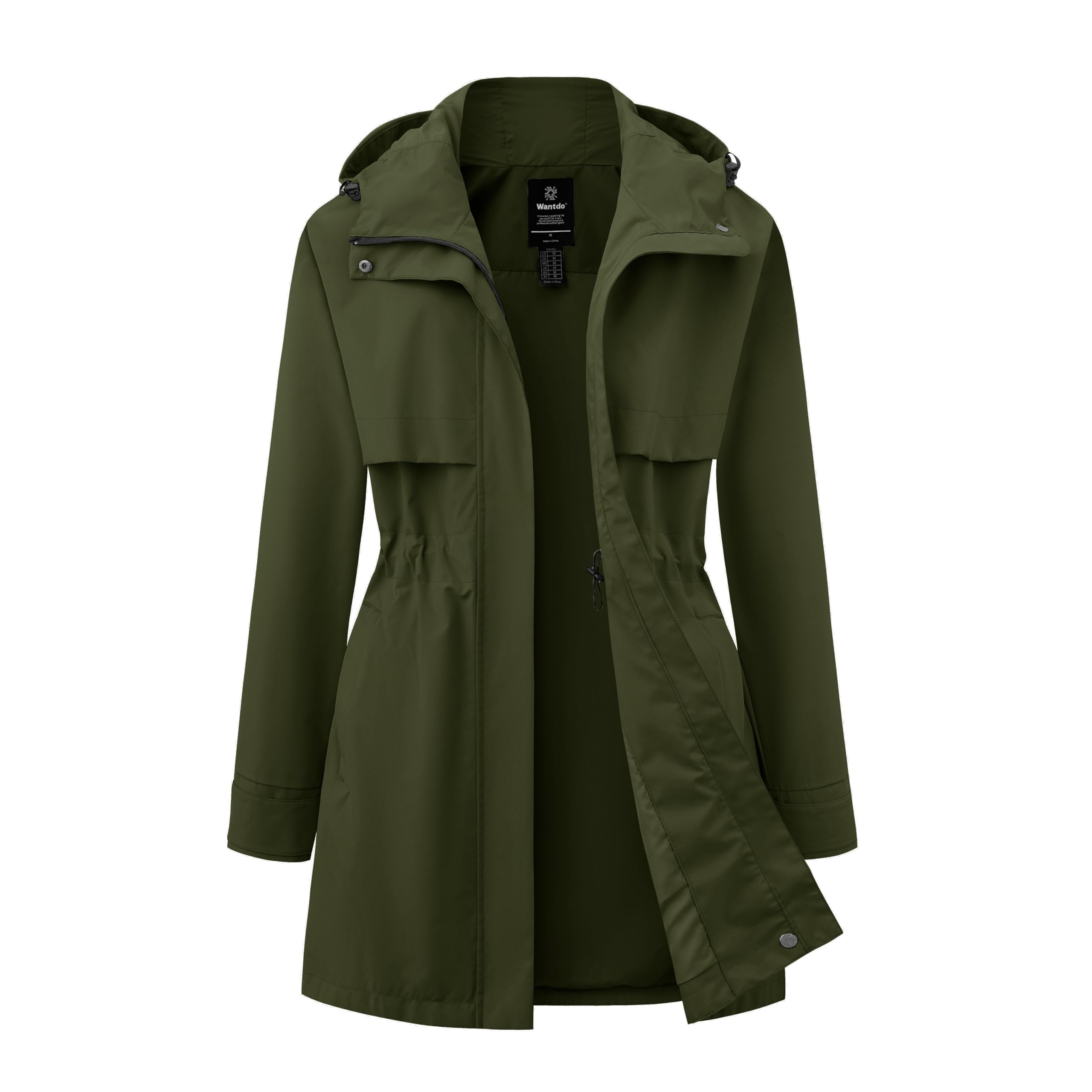 wantdo women's waterproof trench coat plus size rain coat with hood (green, 2xl)