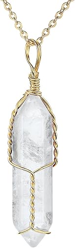JADENOVA Collar con colgante de piedras preciosas de cristal curativo con alambre completo envuelto en cadena de acero inoxidable de 18 pulgadas Gema