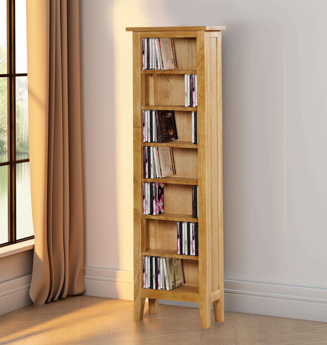 Hallowood Furniture Aston Oak CD Storage with 7Shelves, CD Rack, Tall ...