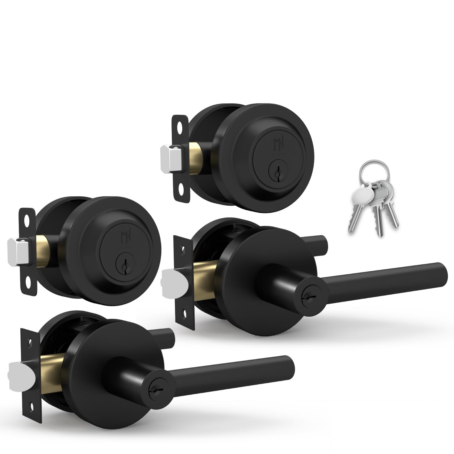 Photo 1 of Mega Handles Ronn Entry Combo (2 Pack), Door Handle with Lock, Matte Black