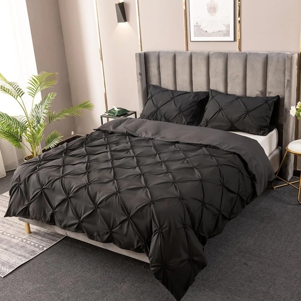 Housse de couette noire lavable en machine 135x200 pour un lit infroissable