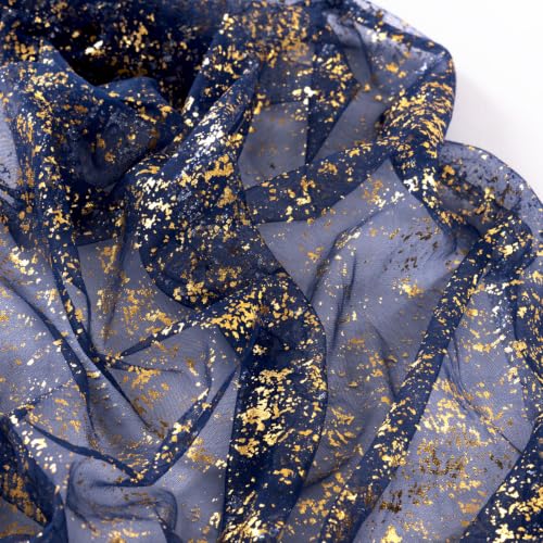 Image of Gold Glitter Table Runner Navy Blue Sheer Gauze Foil Table Runner 120 Inch
