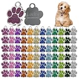 72 Pcs Dog Tags Personalized for Pets Glitter Paw Print Stainless Steel Dog Tag Cute Dog Name Tag Bulk Dog Tags for Wholesale Silver