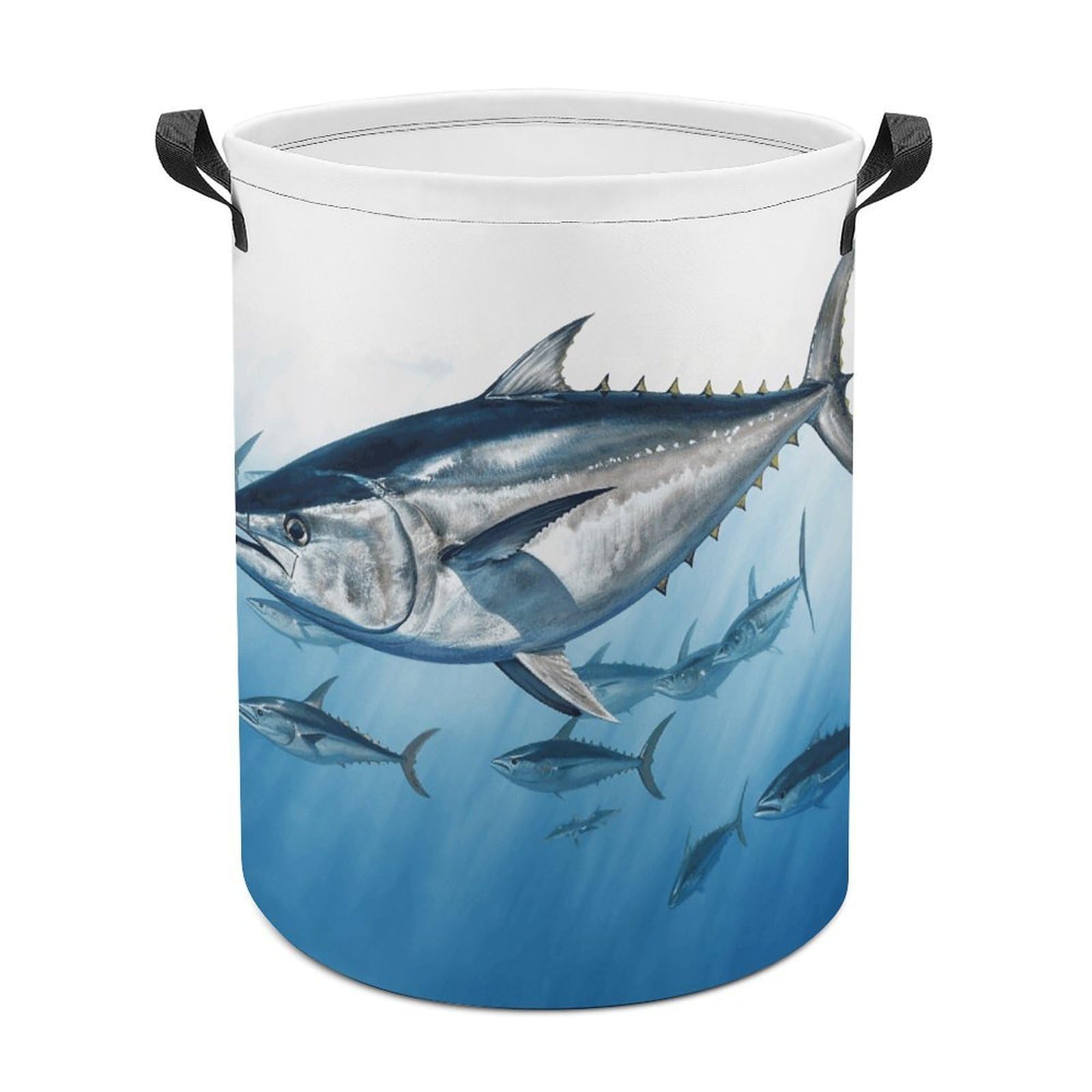 Bluefin Tuna Thunnus Laundry Basket Freestanding Waterproof Laundry Hamper Collapsible Tall Clothes Hamper with Reinforced Handles Waterproof Laundry Bag for Dorm Bathroom Home 44x44cm