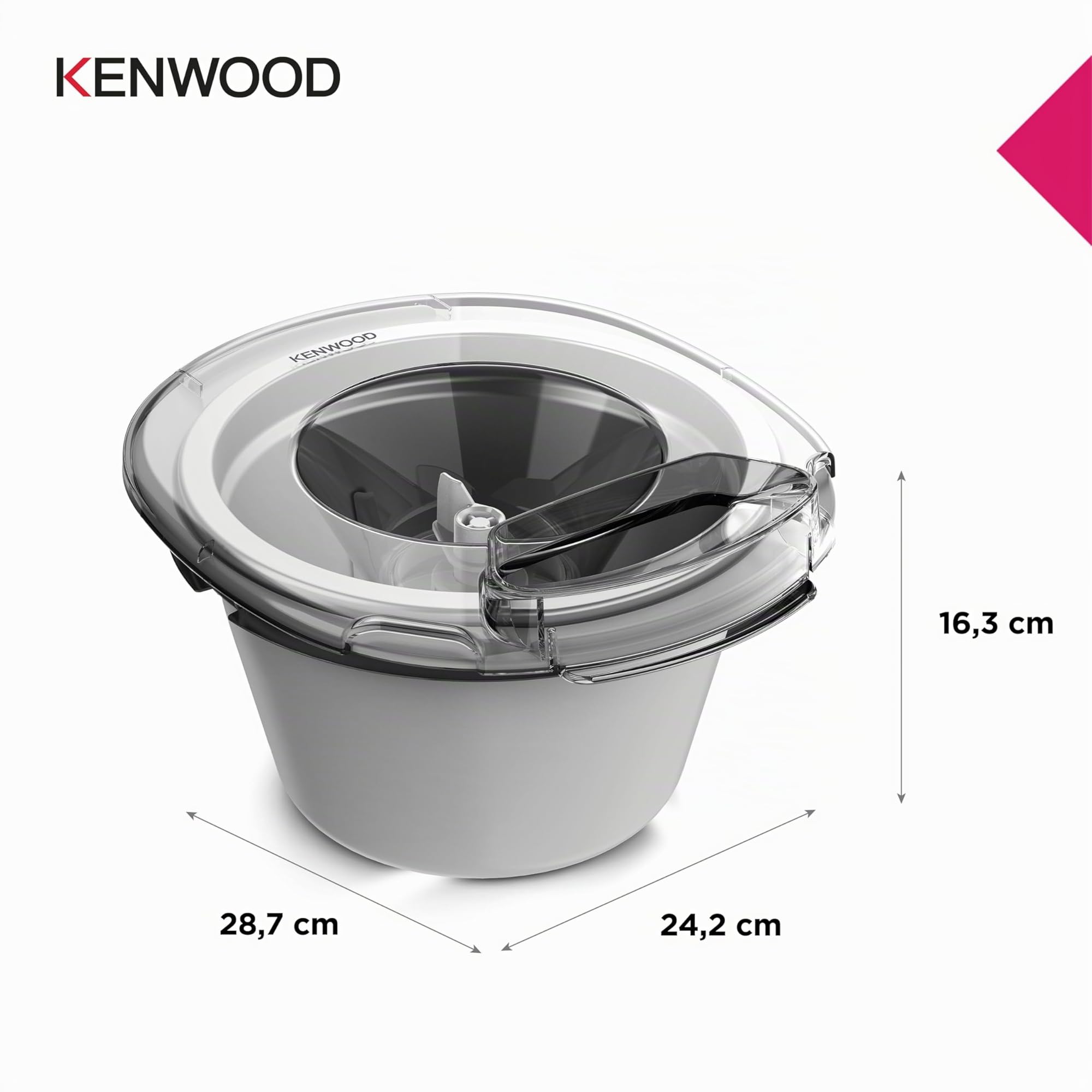 Kenwood KAX71.000WH Accessorio Gelatiera per Sorbetti e Gelati allo Yogurt per impastatrici planetarie con ciotola Grande da 6,7L, Ciotola Gelatiera da 1L, Congela, Prepara e Servi