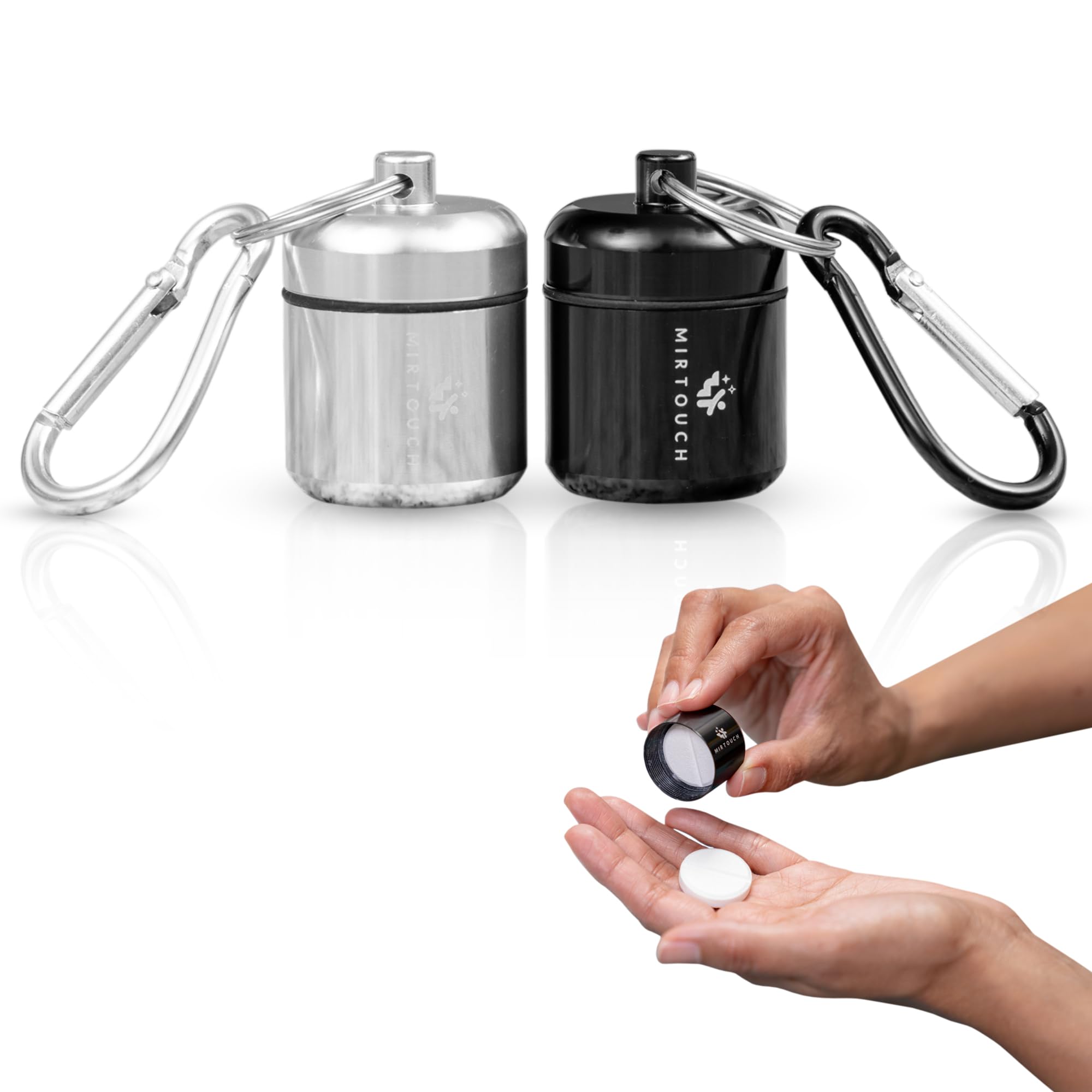 GlucoPod - Portable Keychain Pill Holder Case for Emergency Glucose Tablets & Critical Meds Discreet Waterproof for Travel Bags Pocket Purse GlucoTab Carrier with Carabiner Each Holds up to 4 Tabs 2pk