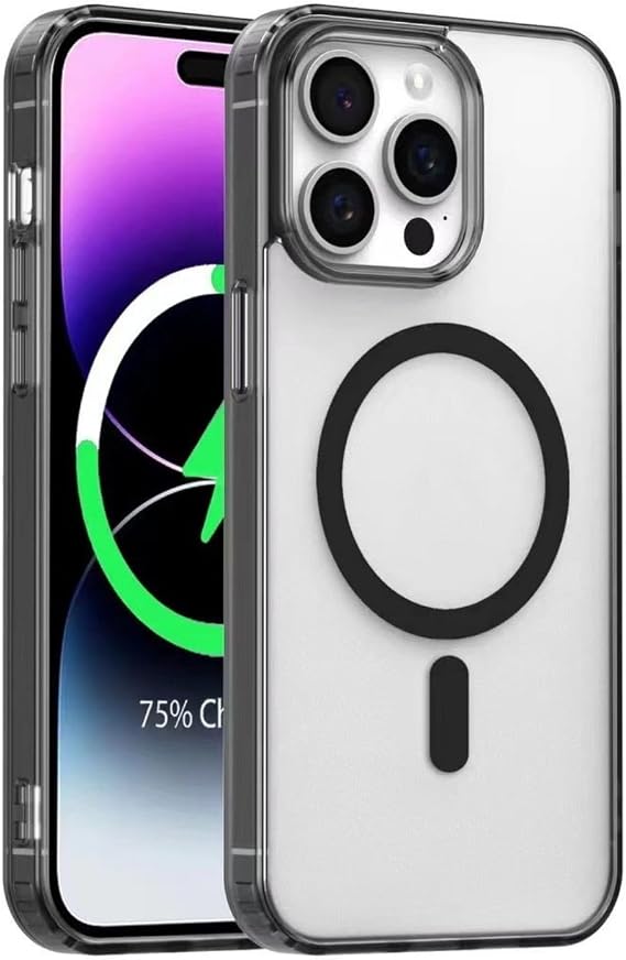 iPhone 16 Pro Max Kılıf MagSafe Uyumlu Mat Frost Hibrit PC Arka Yüzey TPU Çerçeve Darbe ve Kamera Koruma Siyah