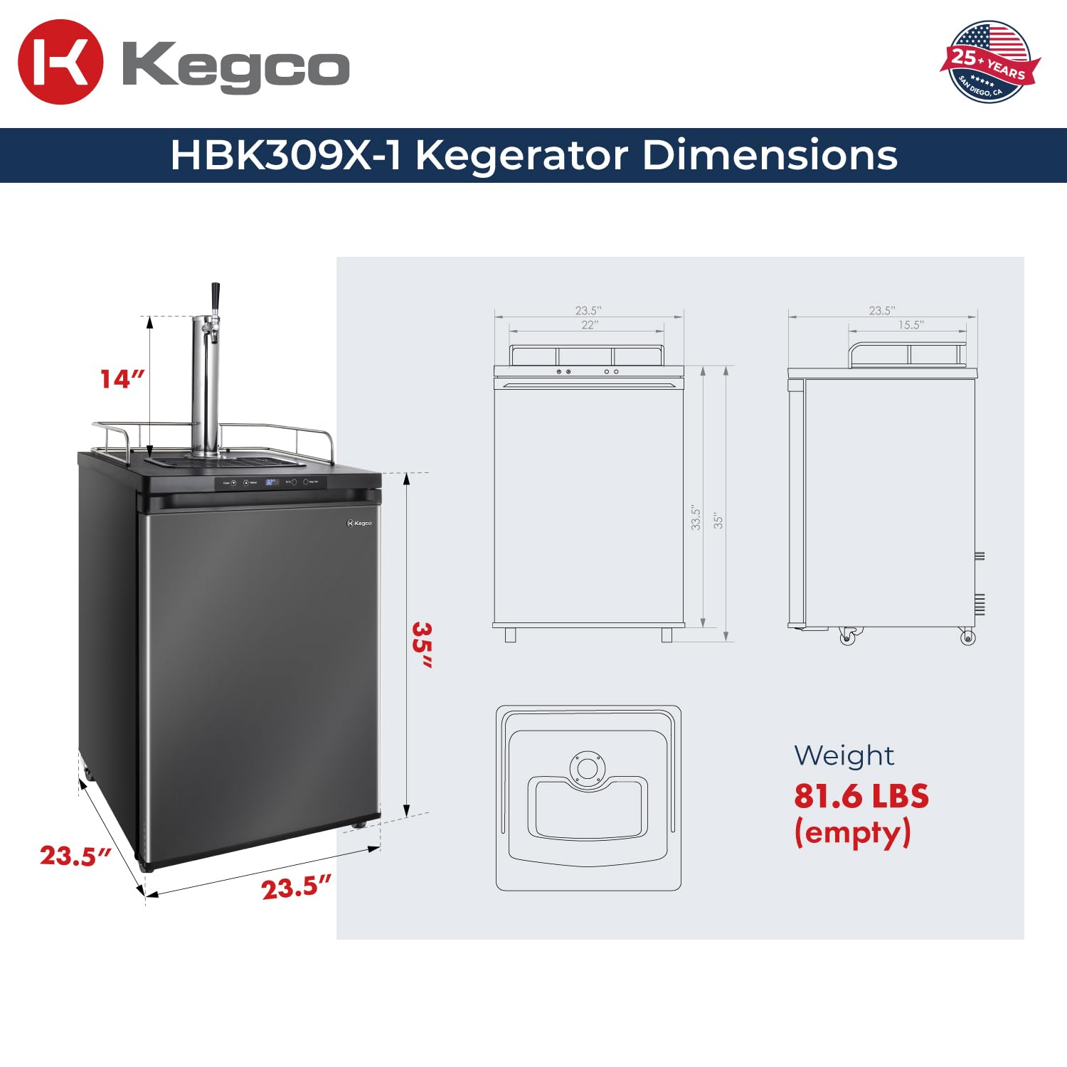 Kegco HBK309X-1 Keg Dispenser, 1 faucet without keg Black Stainless Steel