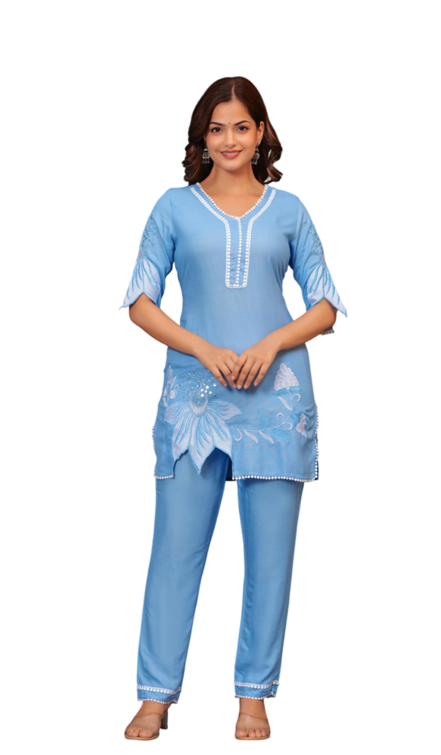 Fabnex Kurta Set For Women | Women Kurta | Women Kurta Sets Kurtis | Women Kurta Pant Set | Women Kurta Pant Set Women (K-117-Blue-S)