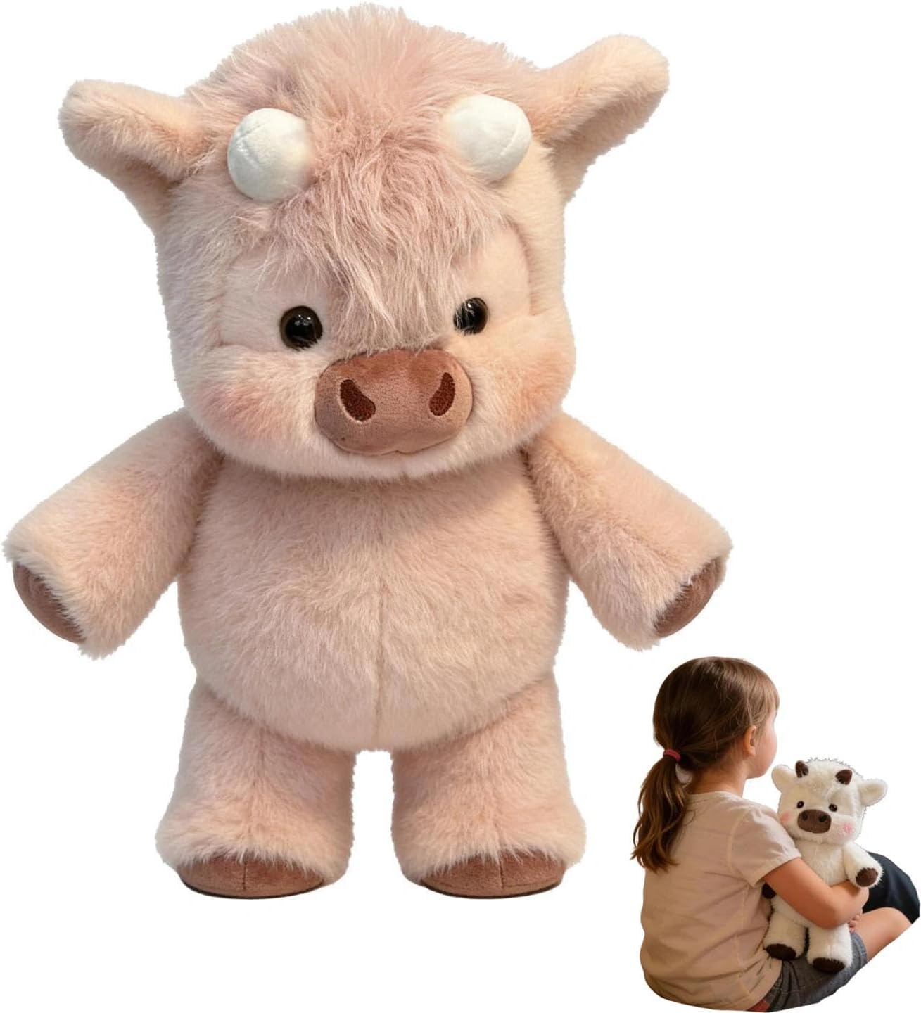 Peluche Mucca Che Corre. 45cm Morbido Soffice con Zampe Mobili, Giocattolo Interattivo Antistress, Bambola Cartone Animato, Cuscino Decorazione Casa per Uomini Donne Bambini Ragazzi（Rosa）