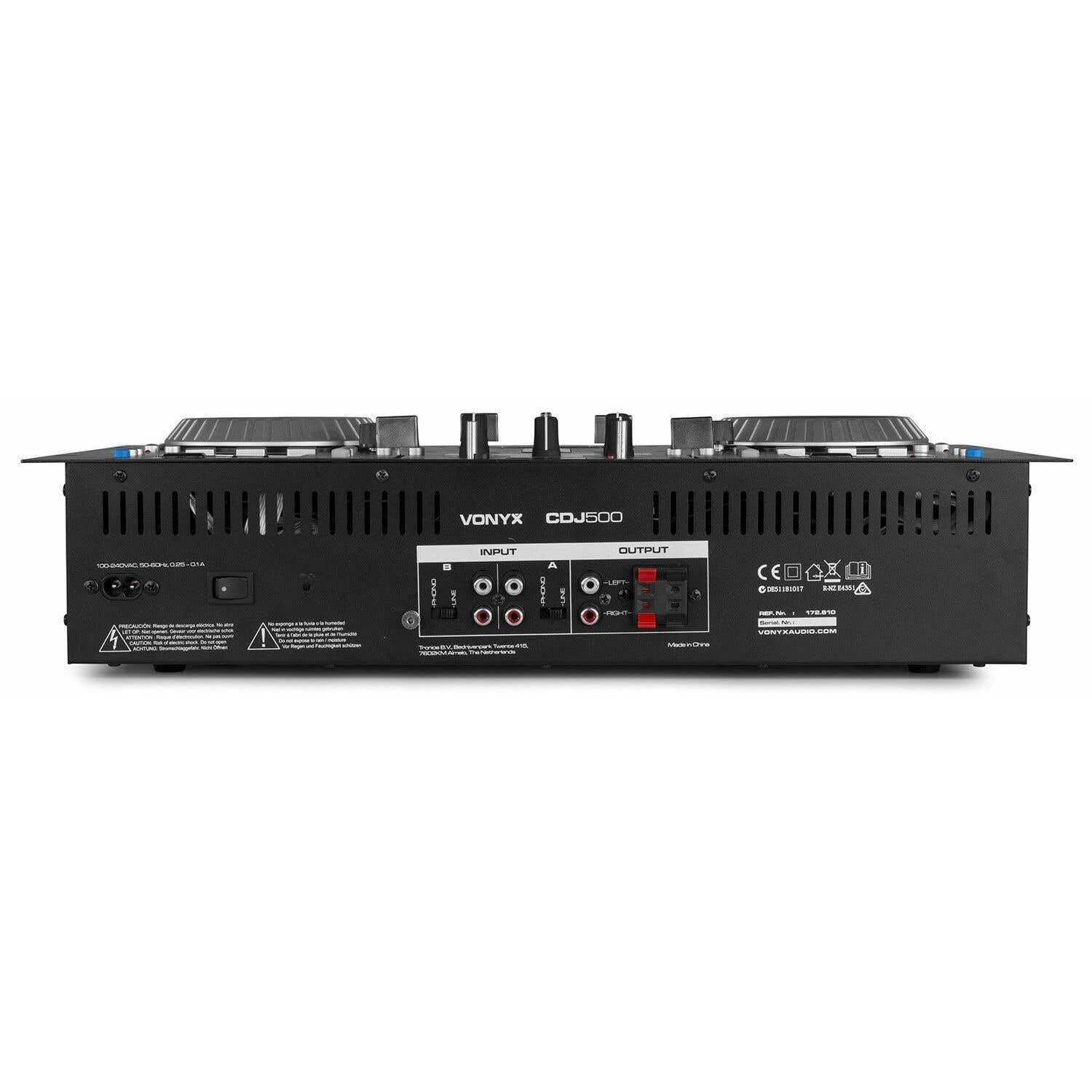 Vonyx CDJ500 DJ Controller mit Verstärker, 200 Watt, DJ Mischpult Bluetooth, DJ Pult Anfänger mit Doppel-CD, Audio Mixer, USB-Player, Loop Funktion, Jogwheels, Standalone DJ Mischer