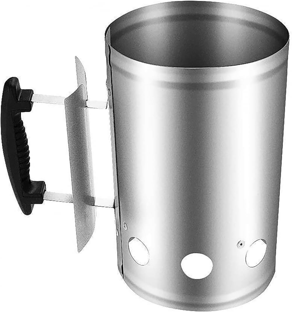 Arrancador de barbacoa, barril de encendido de carbón, arrancador de chimenea de arranque rápido con mango de nailon de seguridad, encendedor de carbón para barbacoa para camping, parrilla