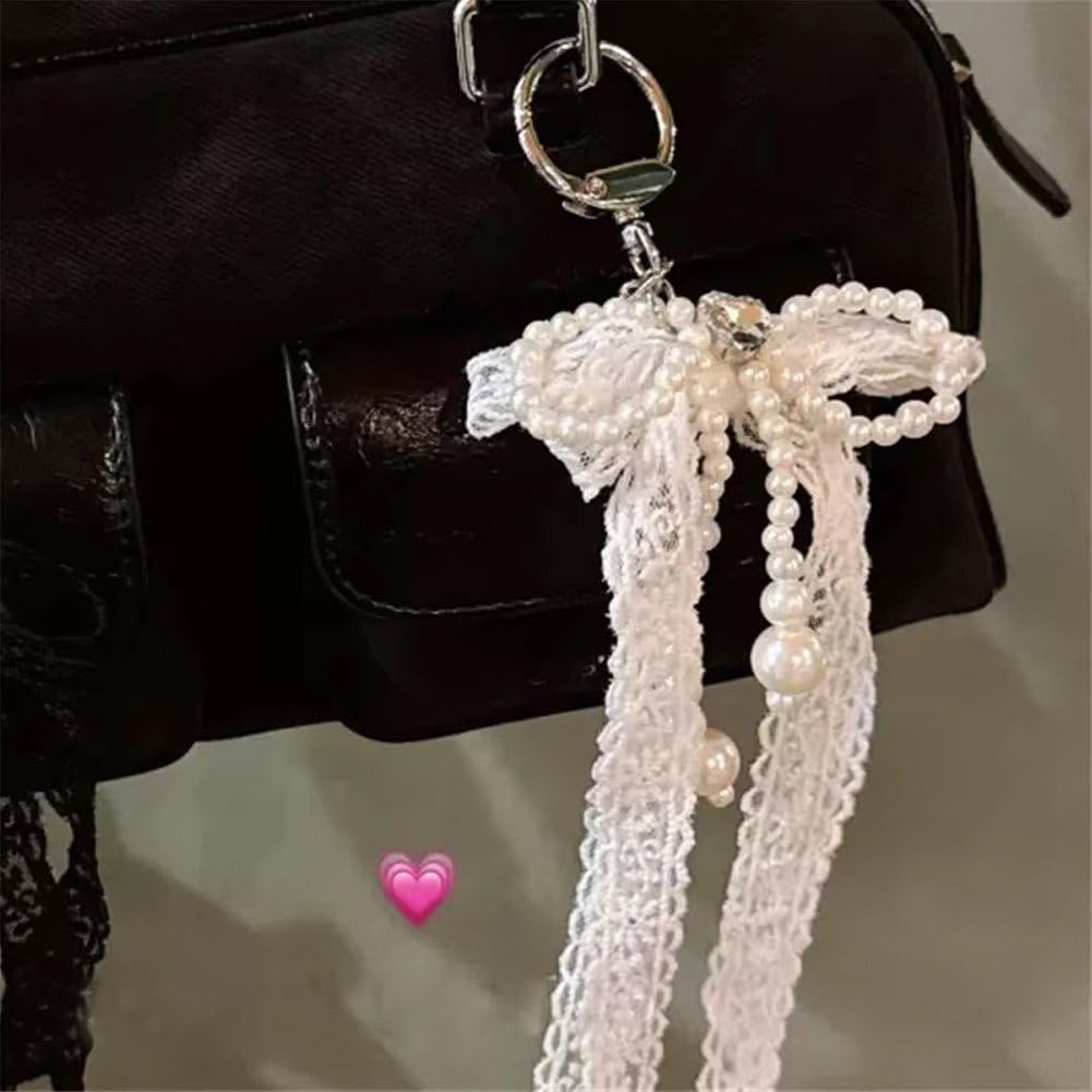 Porte-clés Esthétique En Dentelle, Perles, Nœuds, Pendentifs