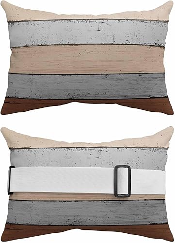 Miniatura 2 de Paquete de 4 fundas de almohada lumbar de madera rústica de granero degradado de café molido degradado, juego de fundas de almohada para exteriores,