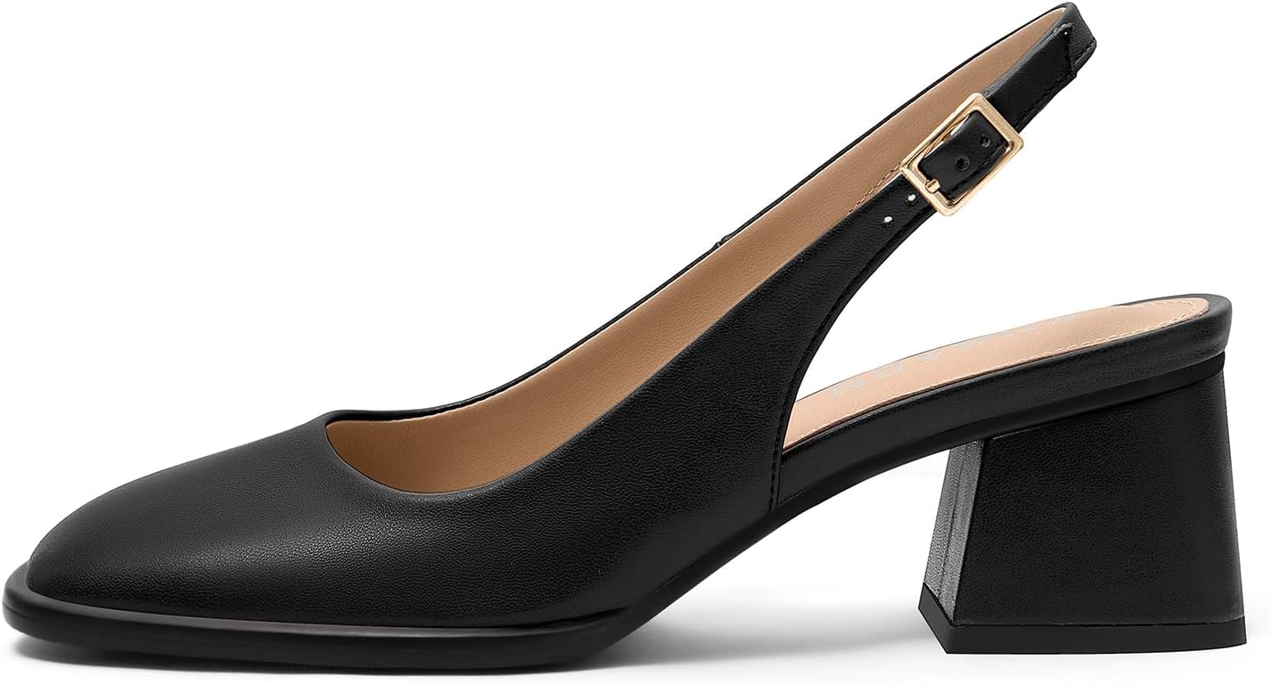 KUOARN Chunky Heels for Women Black Slingback Pumps,2.3 Inch Block Heels Closed Square Toe Pumps Shoes for Work,Party - Image 6