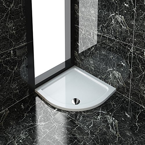 Image of ELEGANT 800 x 800 x 40 mm Quadrant Stone Tray for Bathroom Shower Enclosure Corner Glass Door and Waste Trap