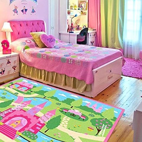HUAHOO Cartoon Castle Kids Bedroom Rug Cover