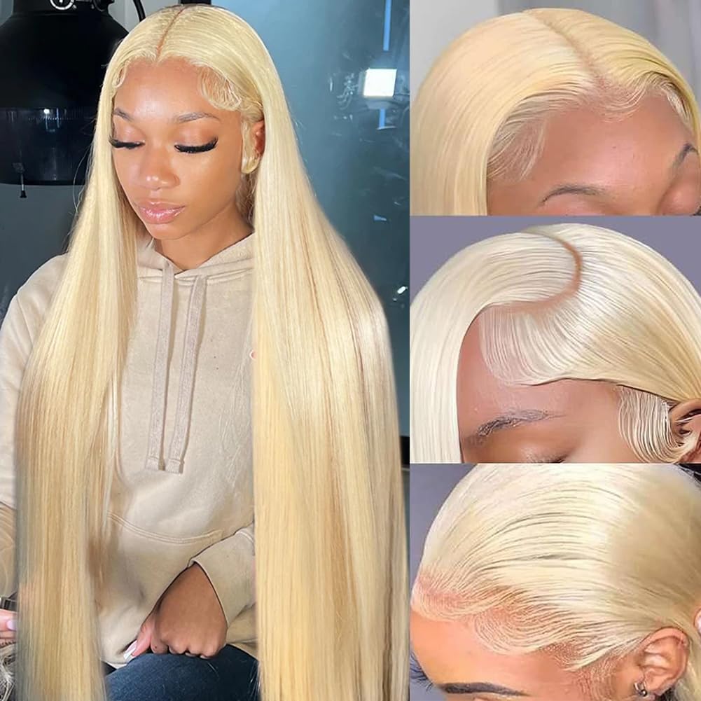 SUPSYOUSF 30 Inch Stunning 613 Lace Front Wig Human Hair, 13x4 HD Transparent Straight Wigs | 180% Density Blonde Lace Front Wigs | Pre-Plucked