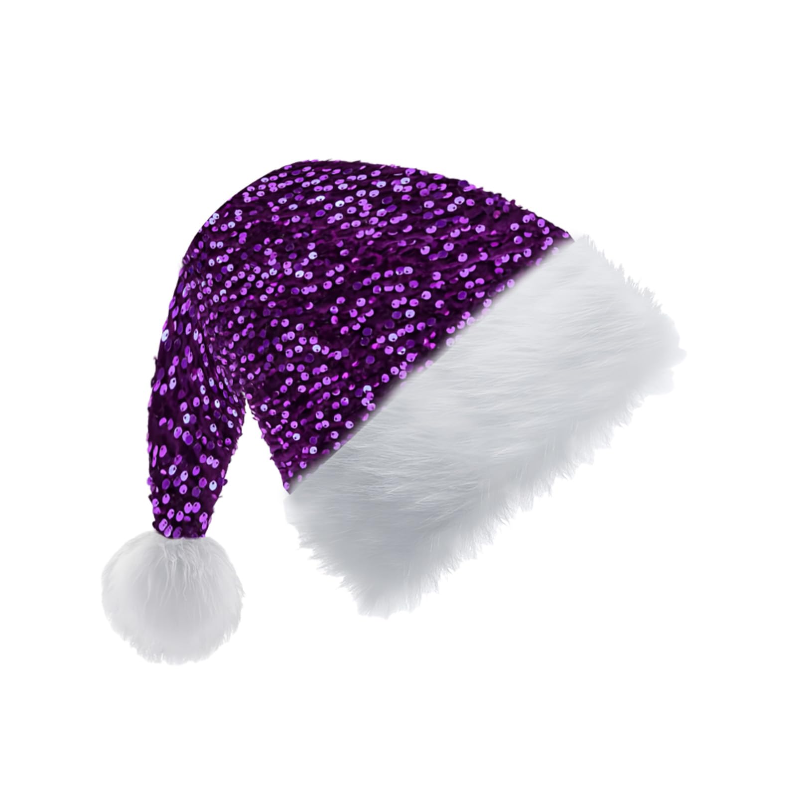 Purple Santa Hat Sparkly Christmas Hats for Adults,Kids,Father Christmas Hat Santa Costume,Sequin Xmas Hat Plush Luxury Santa Claus Hat,Christmas Party Hat Cap for Men Women Xmas Holiday New Year