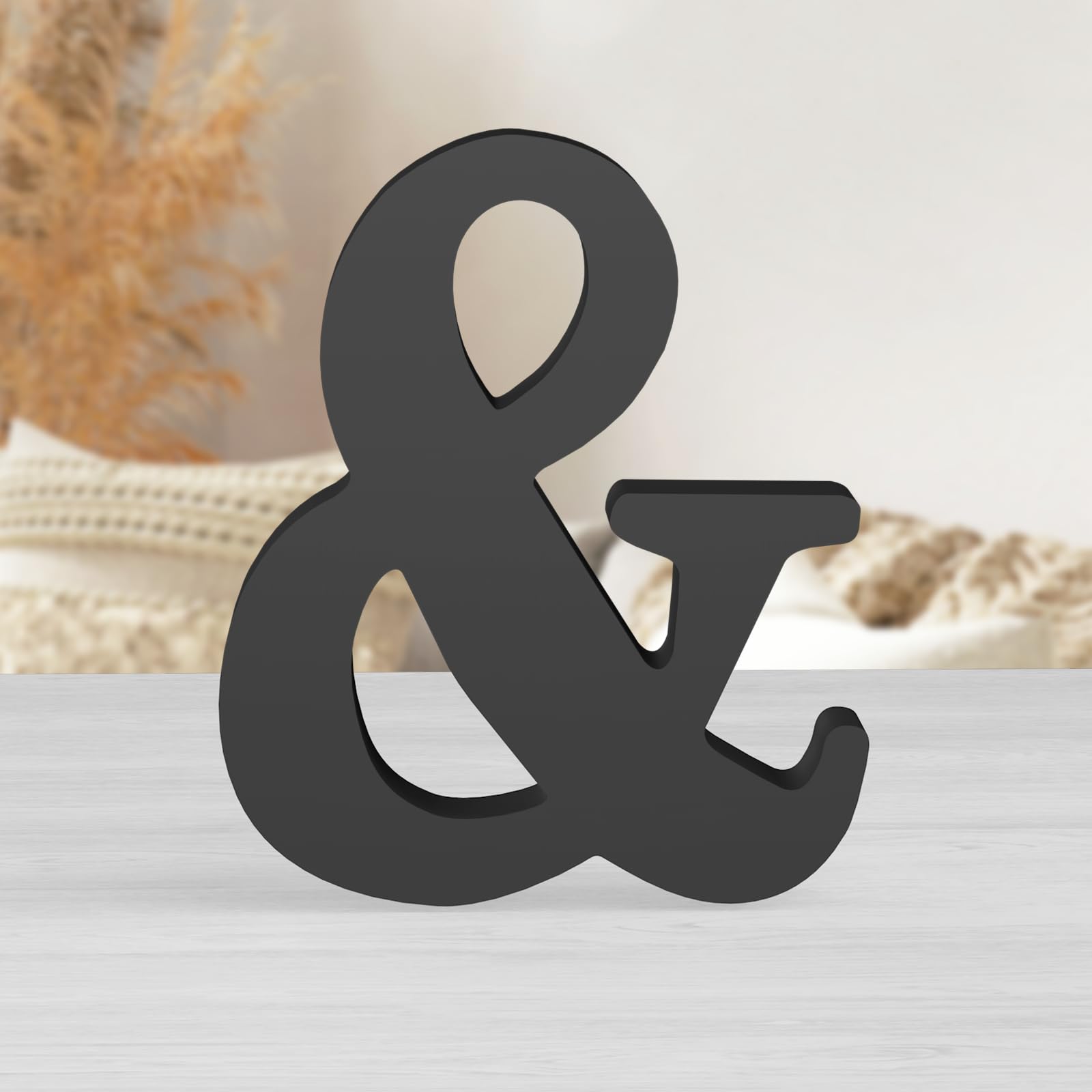 AOCEAN 8 inch Black Wood Letters Unfinished Wood Letters for Wall Decorative Black Standing Letter Sign Board Decoration for Craft Home Party Decor Projects (&)