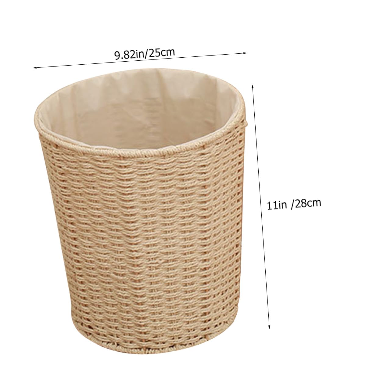 Rattan Wastebasket with Liner, Beige Woven Trash Bin for Kitchen and Living Room, Multifunctional Storage Basket for Home Organization
