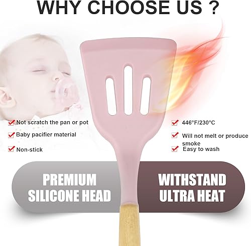 Miniatura 8 de Juego de utensilios de cocina de silicona, resistente al calor, espátula, pinzas giratorias, cuchara, cepillo, batidor, utensilios de cocina