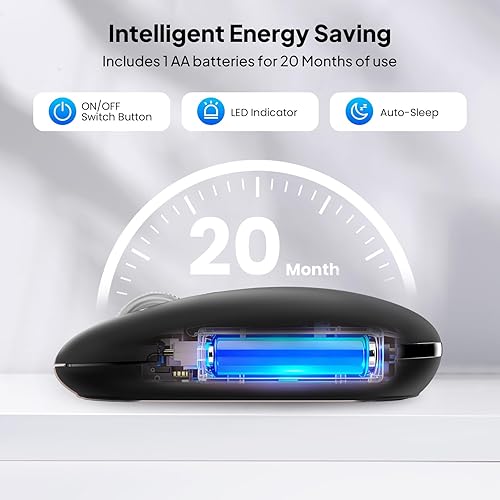 Miniatura 7 de Ratón Bluetooth multidispositivo (BT1BT2 + 2.4G), pequeño mouse delgado de viaje, rueda de desplazamiento de metal de 4 vías, clic silencioso, 4