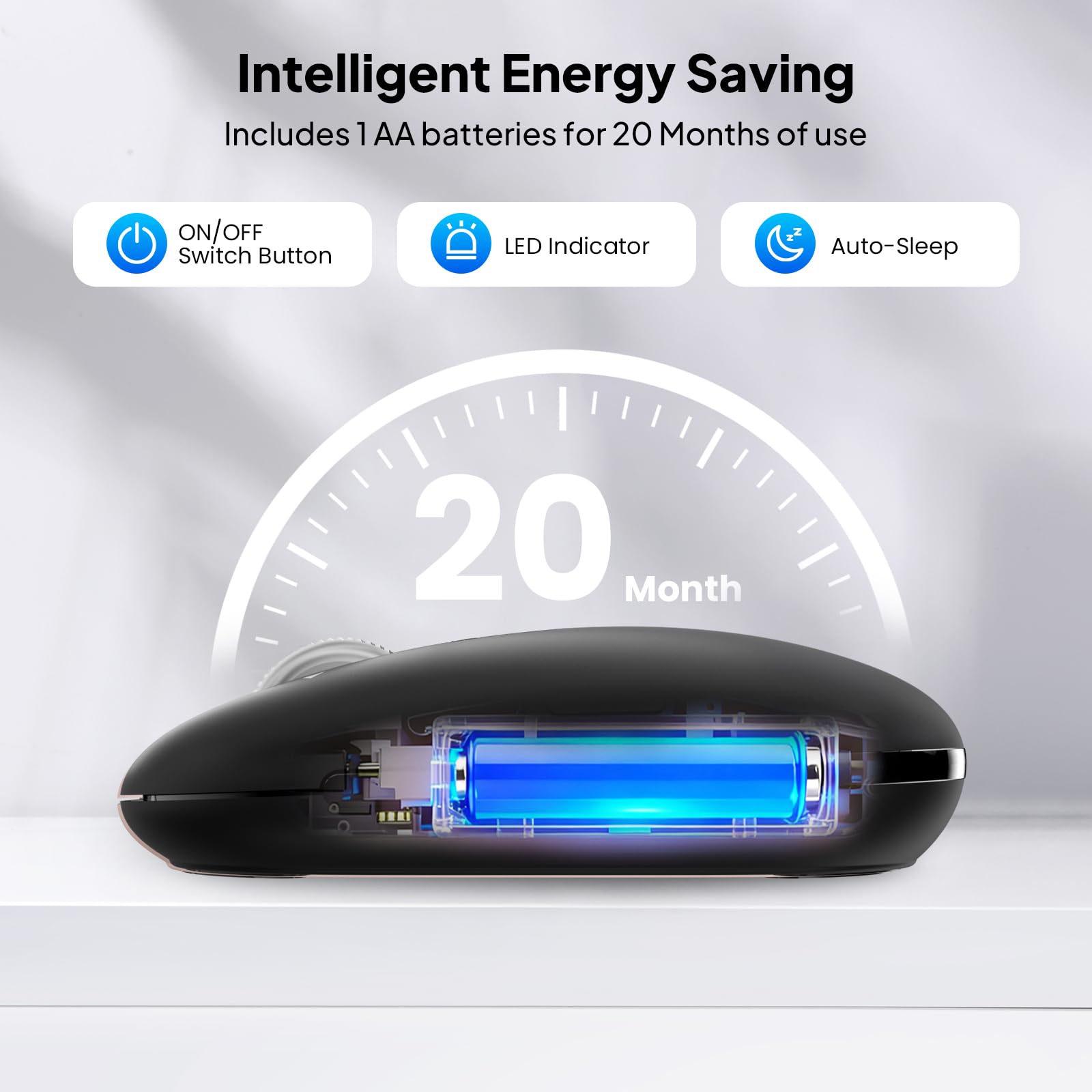 INFINMIND Mouse Bluetooth Senza Fili con Smart Flying Scroll, Rotellina ergonomica per il pollice, silenzioso per 3 dispositivi - Compatibile con Windows/Mac OS/Chrome/Android (Nero)
