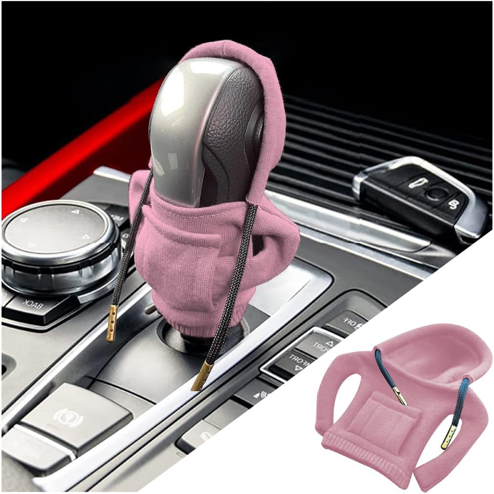 AICELAICEL Car Gear Shift Knob Cover, Fashionable Sweater & Hooded Shirt Design, Cute Automotive Interior Accessories, Universal fit Car Shift Gear Knob Decor Cover (Pink)