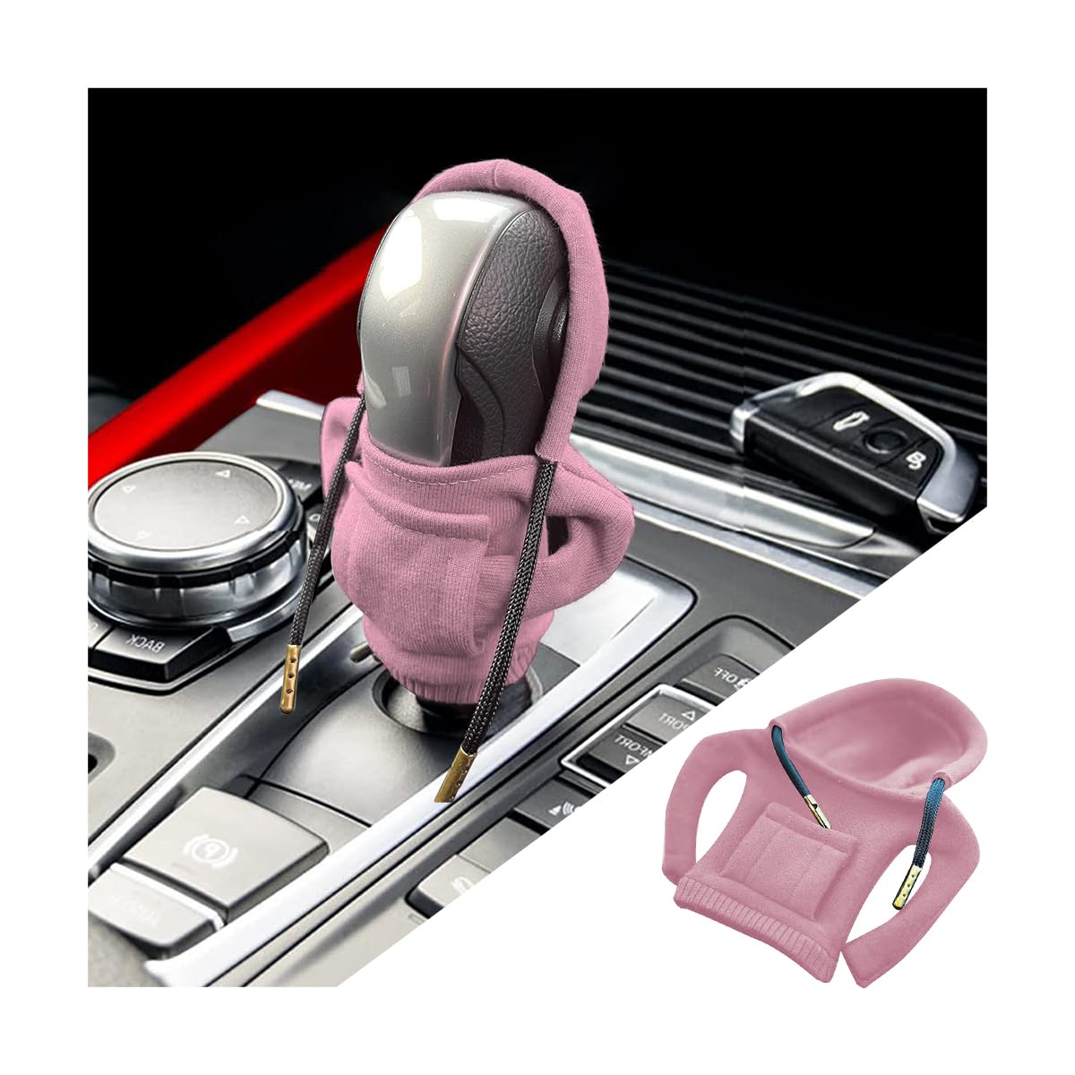AICELAICEL Car Gear Shift Knob Cover, Fashionable Sweater & Hooded Shirt Design, Cute Automotive Interior Accessories, Universal fit Car Shift Gear Knob Decor Cover (Pink)