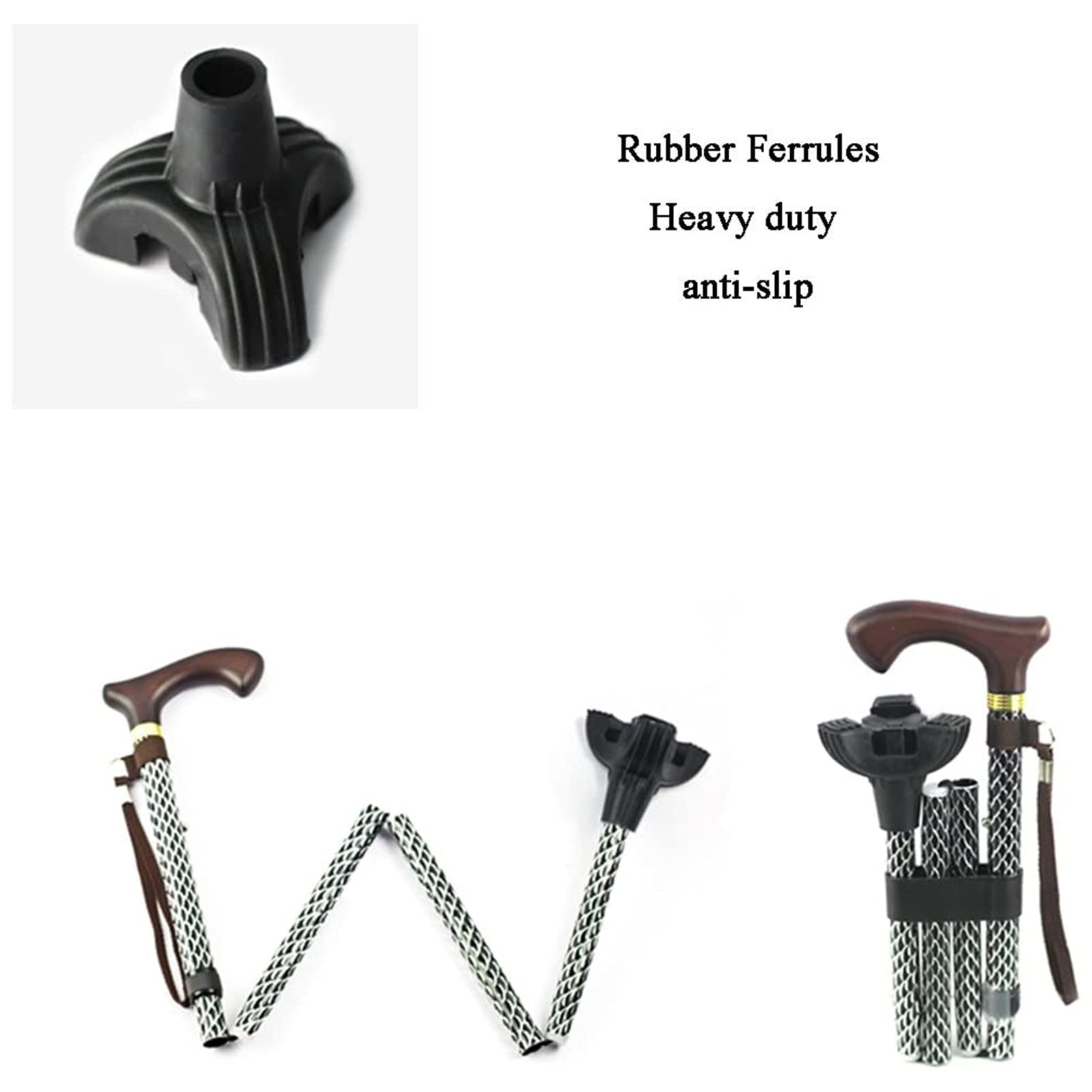 Pasillo de Madera, bastón de bastón Plegable Ligero para Hombres y Mujeres, bastón con Correa de muñeca de Mango ergonómico y Base Antideslizante