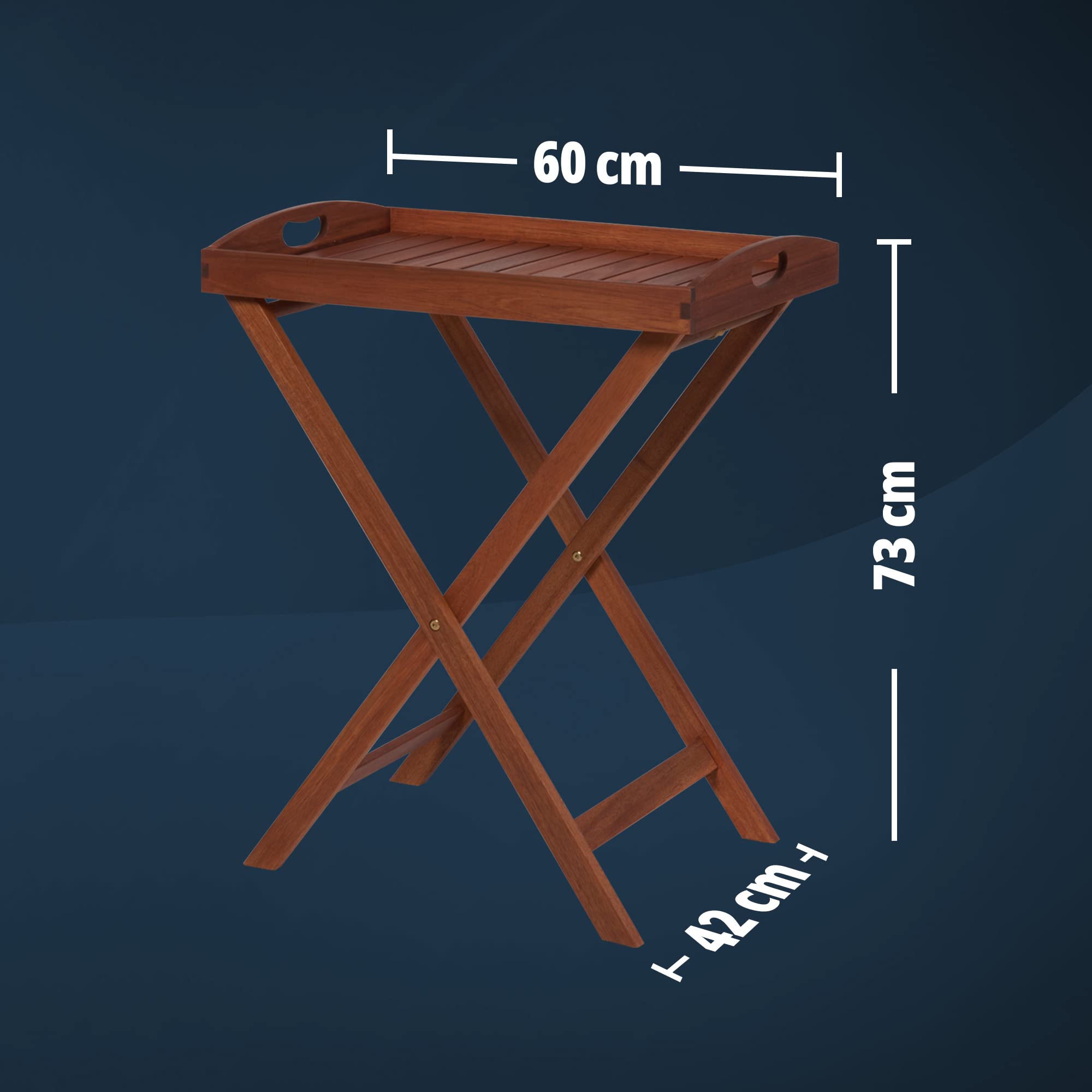 KHG Beistelltisch aus Akazien-Echtholz mit abnehmbarem Tablett mit Schüttrand, tragbar, klappbar, wetterfest, In- & Outdoor, Abstelltisch 20 kg belastbar, Dunkelbraun