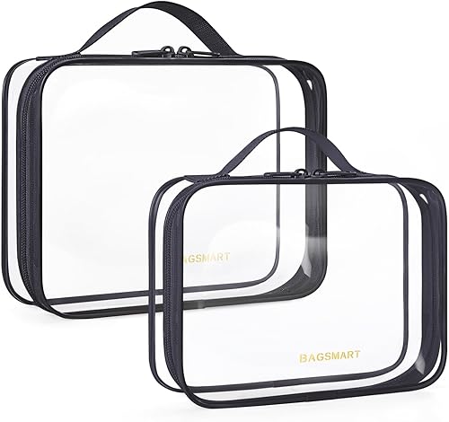 BAGSMART Bolsa de aseo aprobada por la TSA, organizador de cosméticos de maquillaje transparente, bolsa de viaje de tamaño de cuarto de galón para