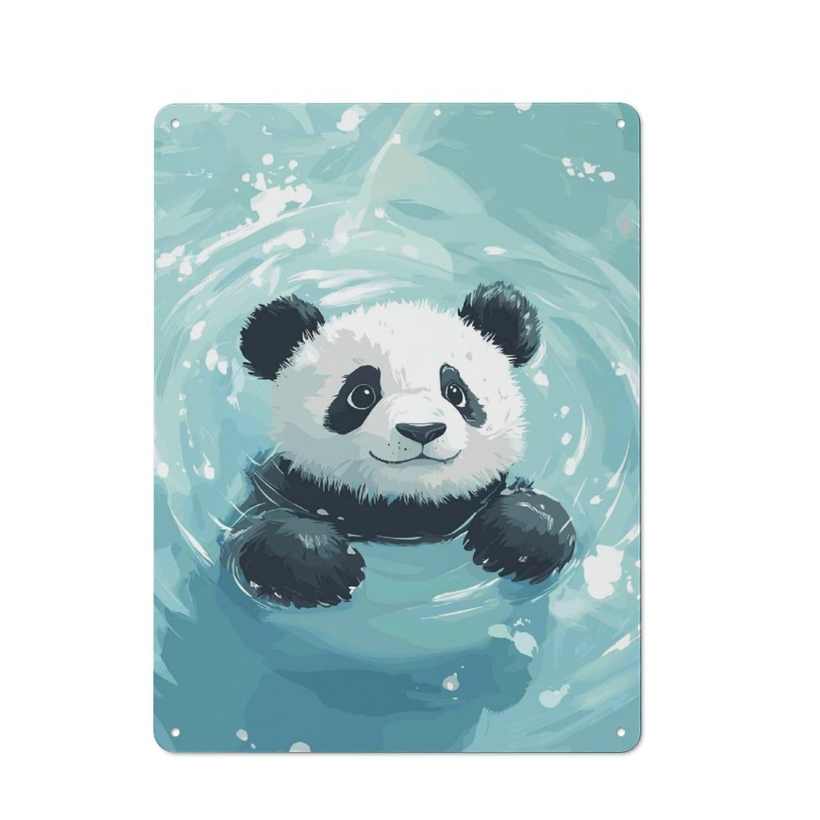 Junmoney Style-15 Smart Cute Panda Swimming In Blue Water Office Metal Sign 40X30cm, Creative Space Decor For Home Office, Reading Corner Or Bedroom