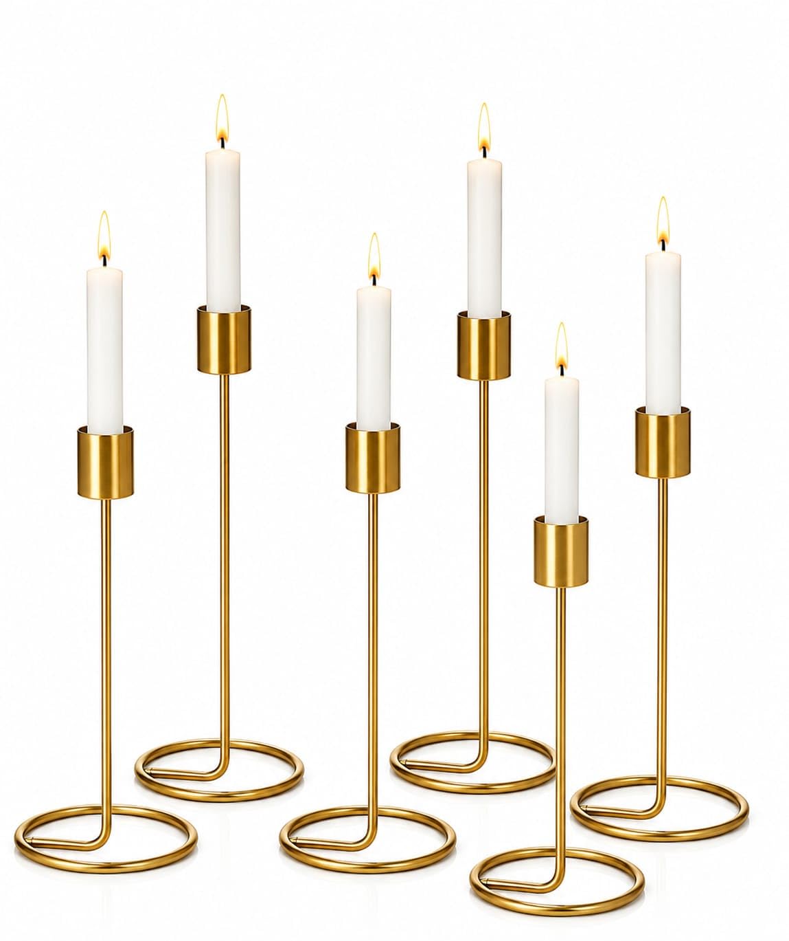 (Set of 6) Gold Metal Candle Holders, Decorative Stands and Lightweight, for Home Decore, Wedding & Festival Living Room, Dining Table, Bedroom Golden Stick Holders-image-7