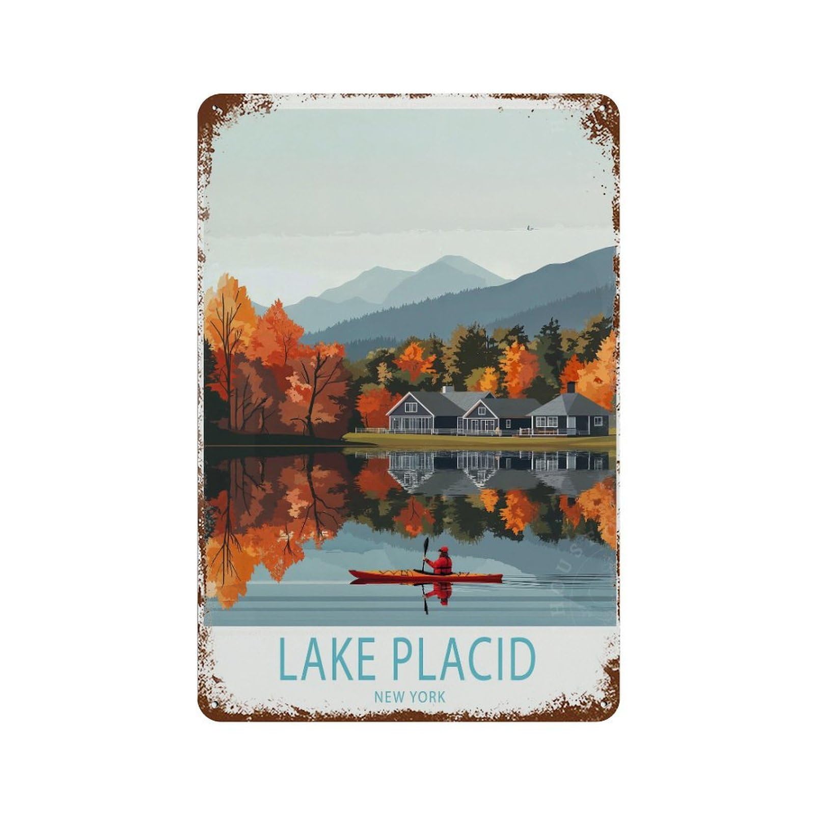 xiaoxiaoshen Lake Placid New York Travel Wedding Present, Gifts Wall Decor Art Metal Tin Poster Modern Home Decor Art Home Bar Shop Decorations Vintage Sign 30x20cm
