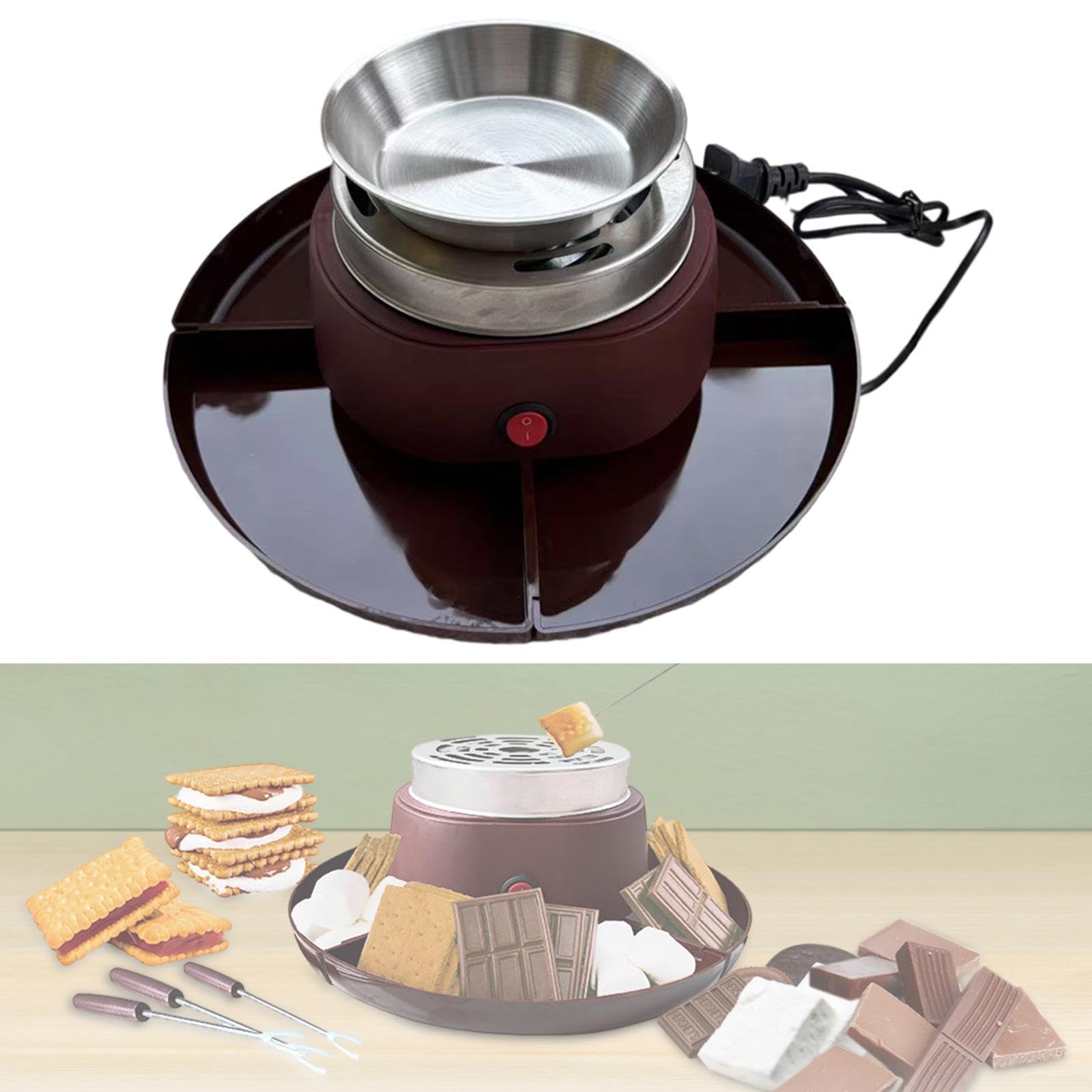 Kit para hacer s'mores y 1 placa para derretir malvaviscos, tostador eléctrico para hacer s'mores para cumpleaños, y interiores, Marrón Rojizo
