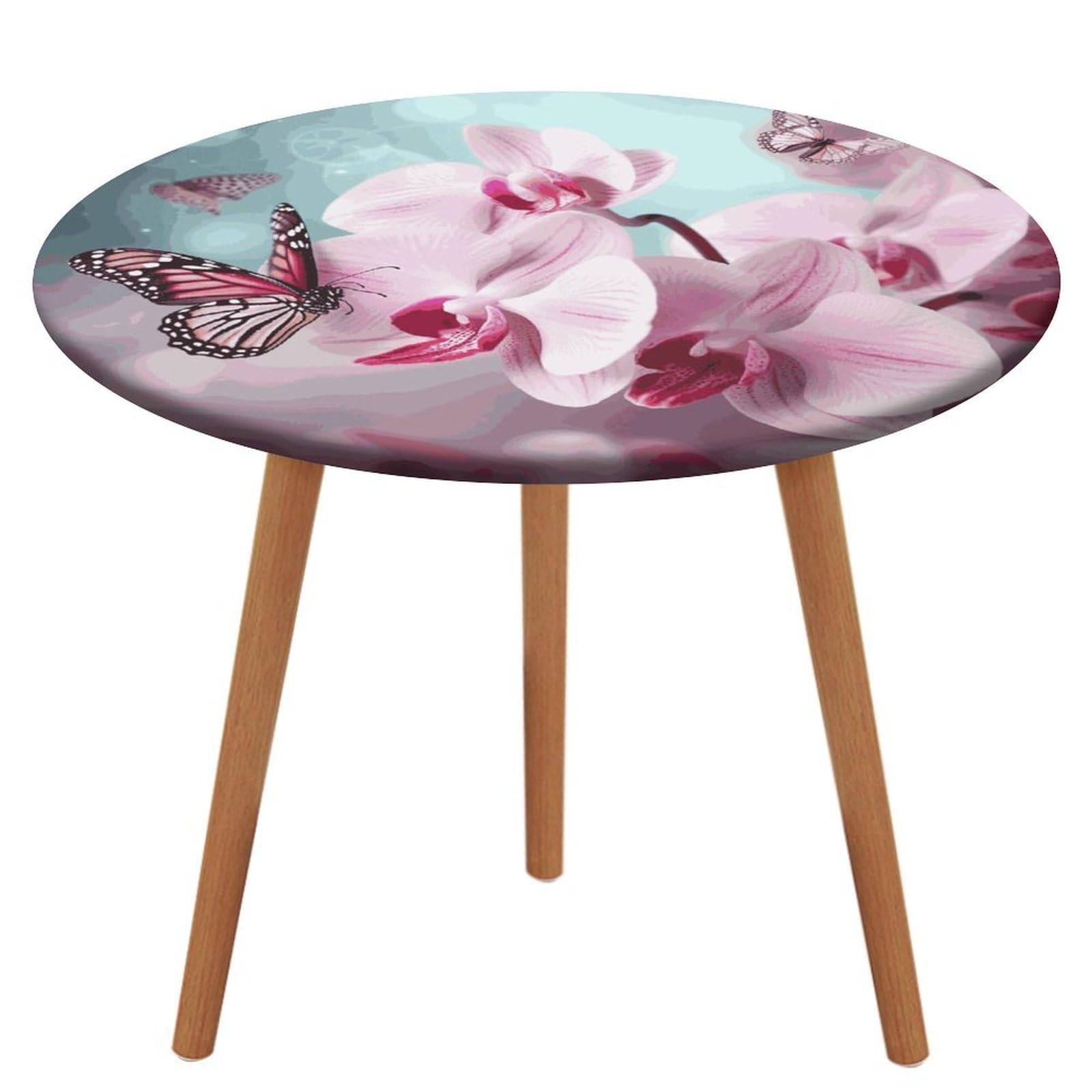 Nappe ronde ajustée élastique imperméable fleur orchidée pour table salle à manger