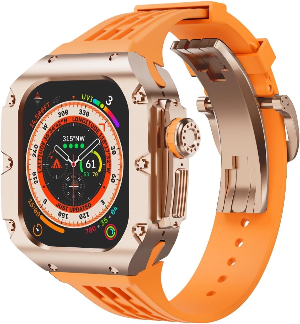 Kit de modificación de titanio para Apple Watch Ultra 2 con correa de goma de lujo Agate 6