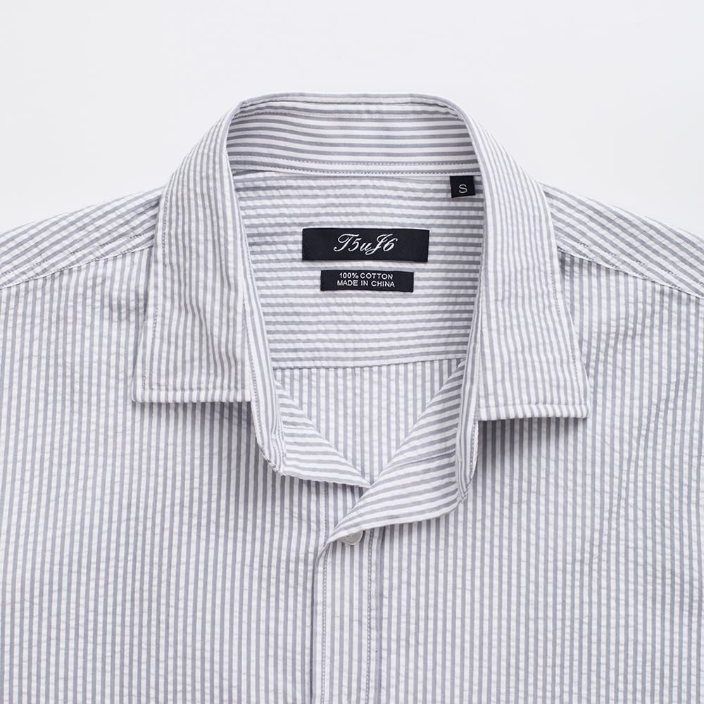 Men's Casual and Fashionable Long Sleeved Button up Shirt, 100% Cotton Vertical Striped Shirt, Casual Shirt (US, Alpha (Alpha), M, Regular, Regular, Grey Vertical Stripes) - Image 2