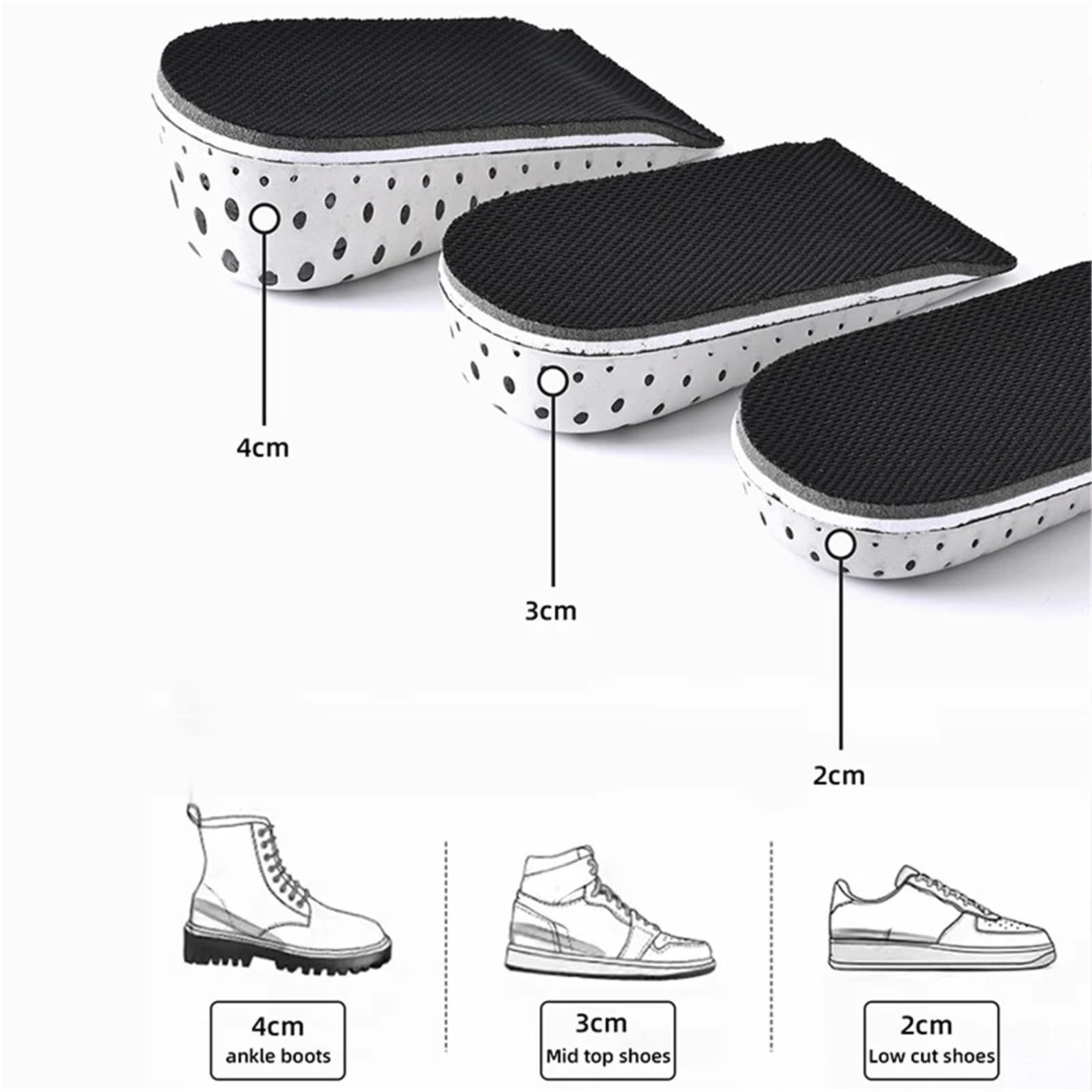 Plantillas para aumentar la altura Plantilla for aumento de altura, insertos elevación talón espuma viscoelástica transpirable, almohadillas elevadoras, 1 par(4Pairs-Height-3cm)
