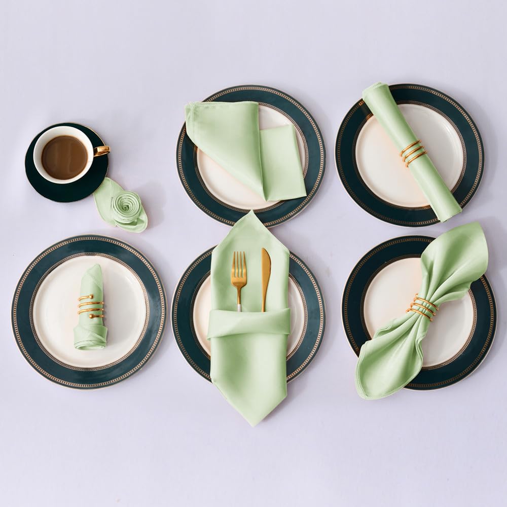 Cloth Dinner Table Napkins, Dinner Table Napkins 12Pcs Multicolor Satin Hemstitched 30x30cm(12pcs Light Green)