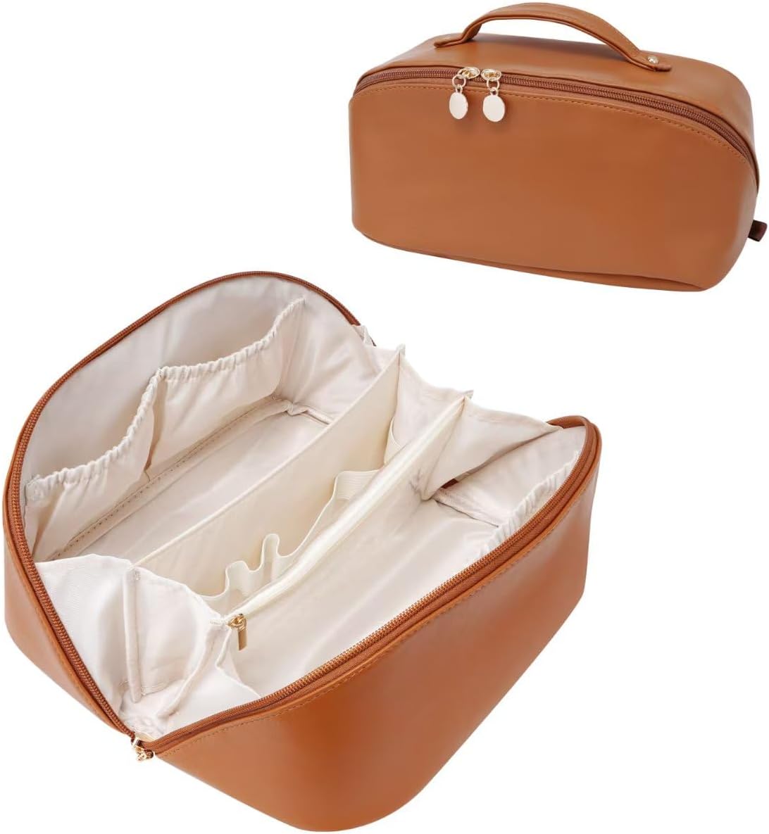 Large Capacity Cosmetic Bag for Women, Waterproof PU Leather Makeup Bag for Travel,Toiletry Bag Make up Organizer with Divider and Handle (Pink)