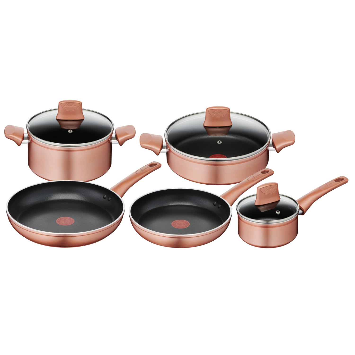 Lagostina Set di Pentole e Padelle Antiaderenti in Alluminio per Gas e Forno 8 Pezzi, Esterno Effetto Rame, Indicatore Cottura Thermo-Signal, con 2 Casseruole, 2 Padelle, Tegame, 3 Coperchi